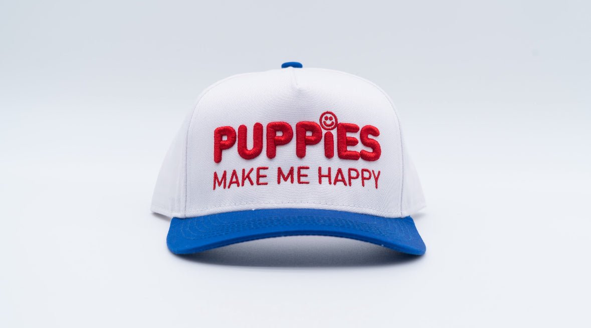 Puppies Make Me Happy Red White & Blue 3D Puff Snapback Hat | 4th of July Dog Lover Gift