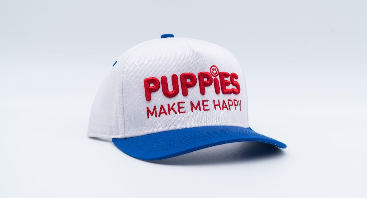 Puppies Make Me Happy Red White & Blue 3D Puff Snapback Hat | 4th of July Dog Lover Gift