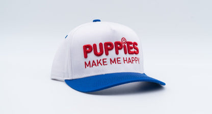 Puppies Make Me Happy Red White & Blue 3D Puff Snapback Hat | 4th of July Dog Lover Gift