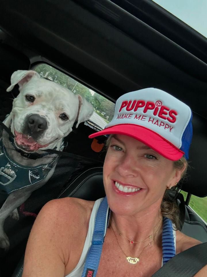 Red White & Blue Puppies Make Me Happy Trucker Hat | Patriotic Dog Lover Gift | Last 4