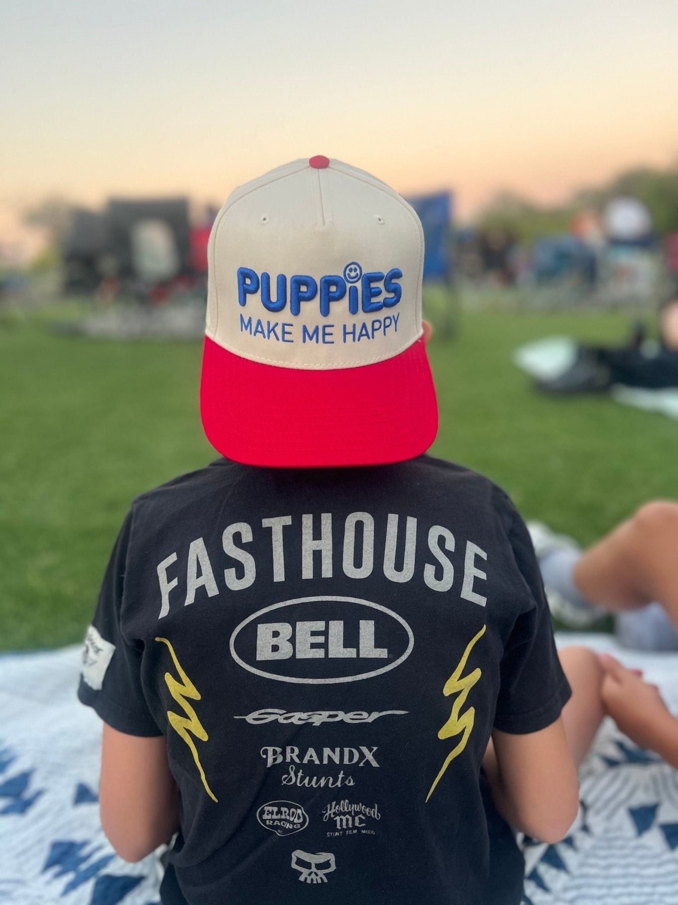Puppies Make Me Happy Red White & Blue 3D Puff Snapback Hat | 4th of July Dog Lover Gift
