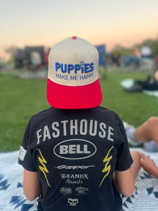 Puppies Make Me Happy Red White & Blue 3D Puff Snapback Hat | 4th of July Dog Lover Gift