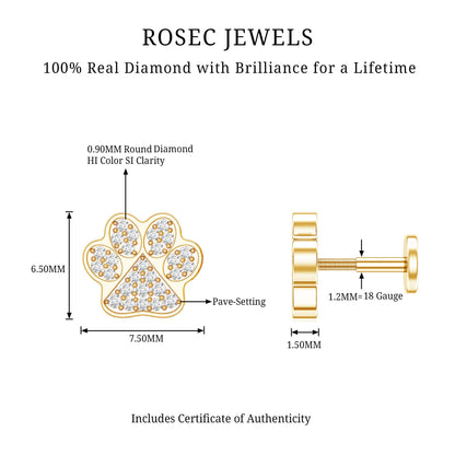 Certified Diamond Paw Cartilage Earring