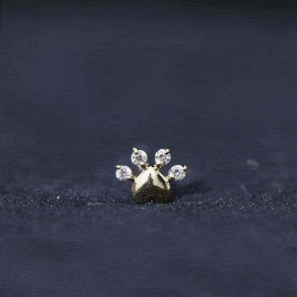 Diamond and Heart Dog Paw Print Cartilage Earring