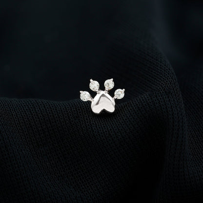 Diamond and Heart Dog Paw Print Cartilage Earring