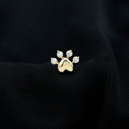 Diamond and Heart Dog Paw Print Cartilage Earring