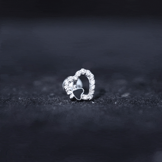 Sparkling Diamond Dog Paw Heart Earring with Black Enamel