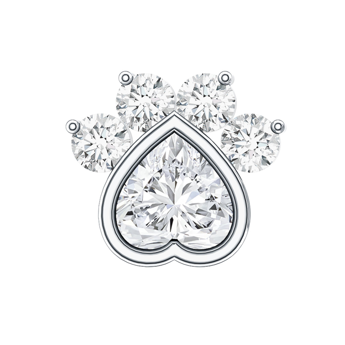 Heart Shape Diamond Dog Paw Print Earring