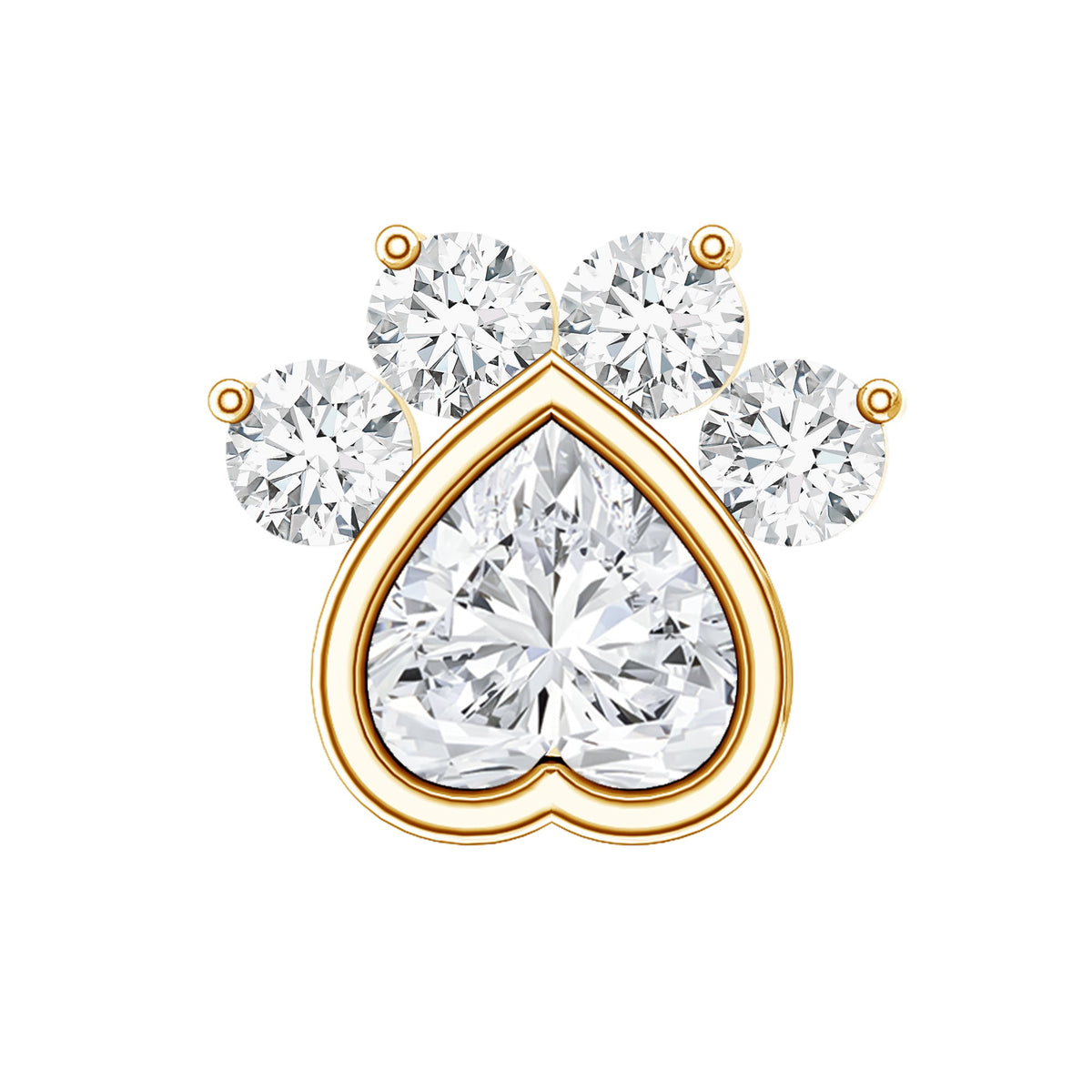 Heart Shape Diamond Dog Paw Print Earring