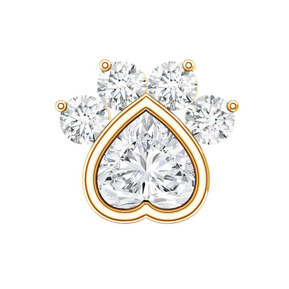 Heart Shape Diamond Dog Paw Print Earring