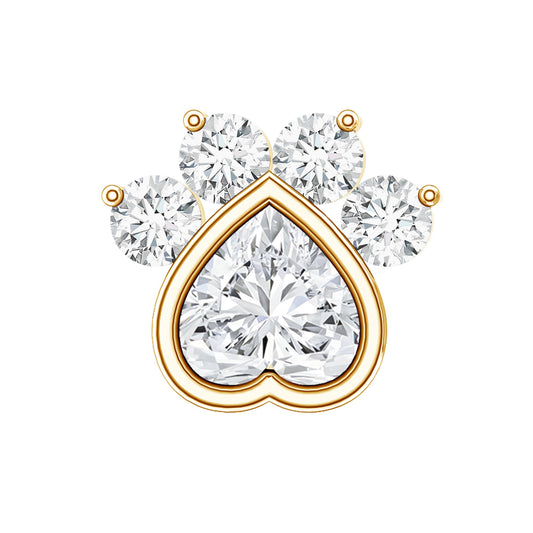 Heart Shape Diamond Dog Paw Print Earring