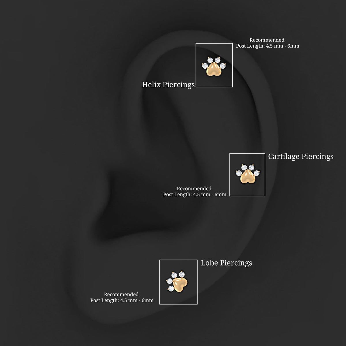 Diamond and Heart Dog Paw Print Cartilage Earring