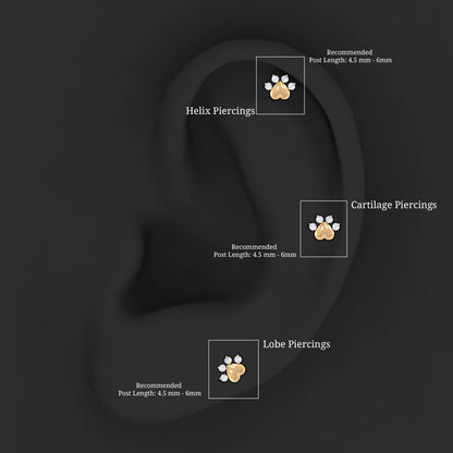 Diamond and Heart Dog Paw Print Cartilage Earring