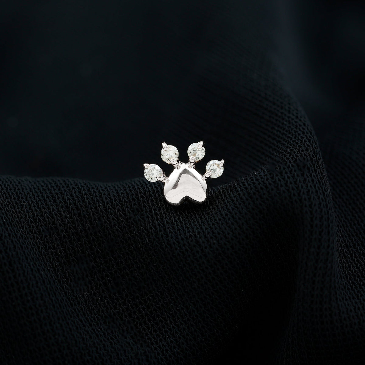 Diamond and Heart Dog Paw Print Cartilage Earring