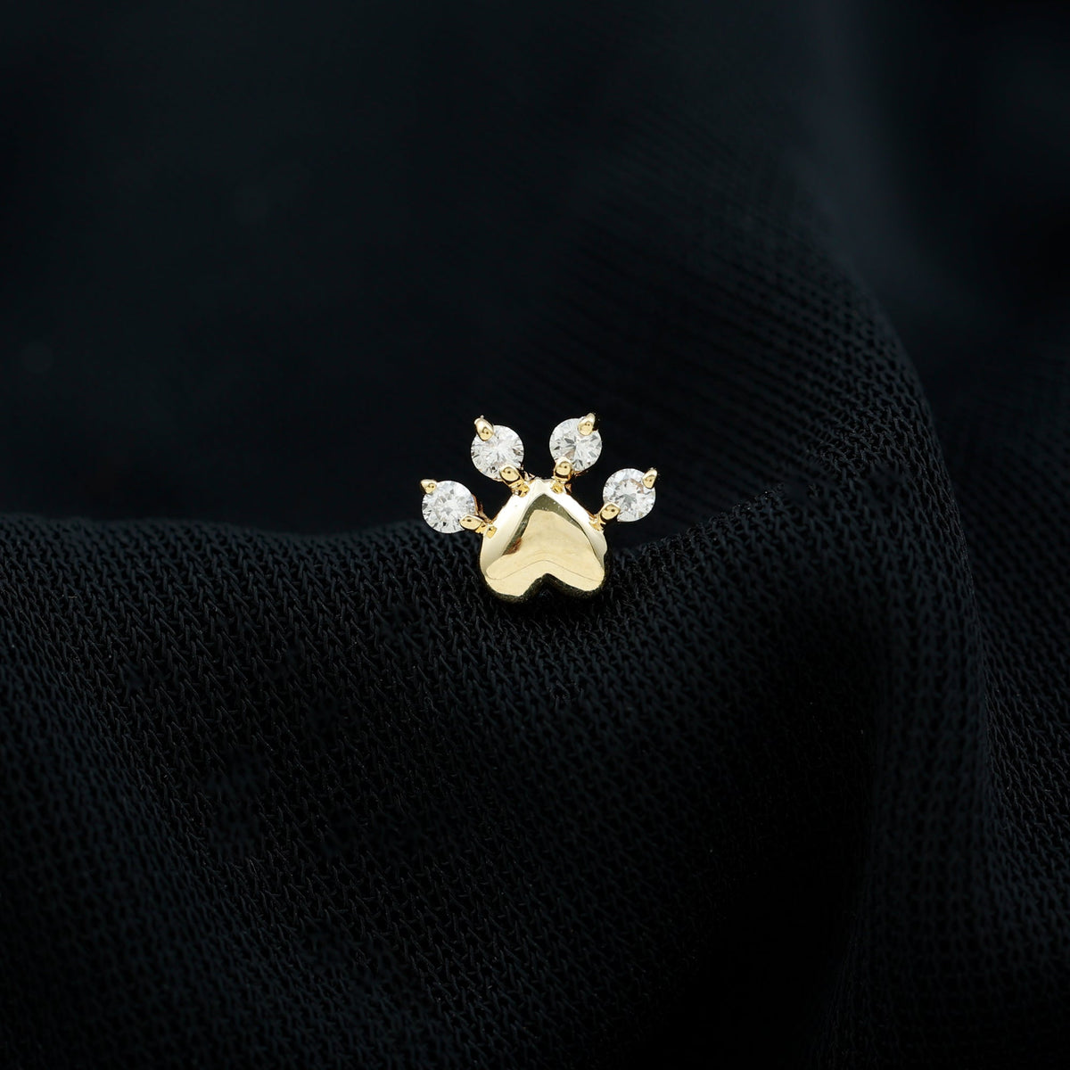 Diamond and Heart Dog Paw Print Cartilage Earring