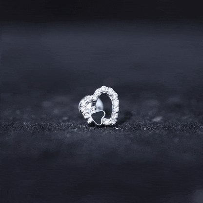 Sparkling Diamond Dog Paw Heart Earring with Black Enamel