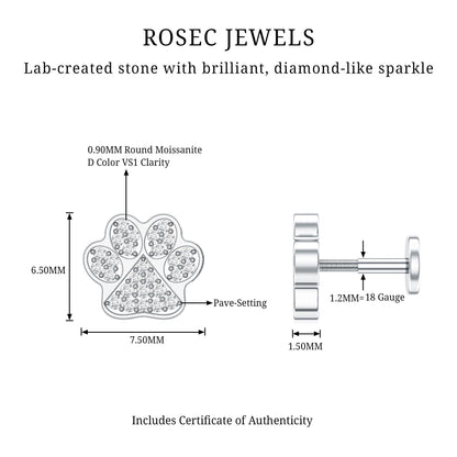 Moissanite Dog Paw Print Earring for Cartilage Piercing