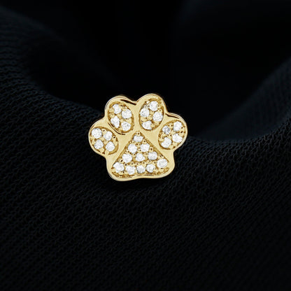 Moissanite Dog Paw Print Earring for Cartilage Piercing
