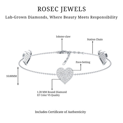 Pave Set Lab Grown Diamond Heart Bracelet for Women