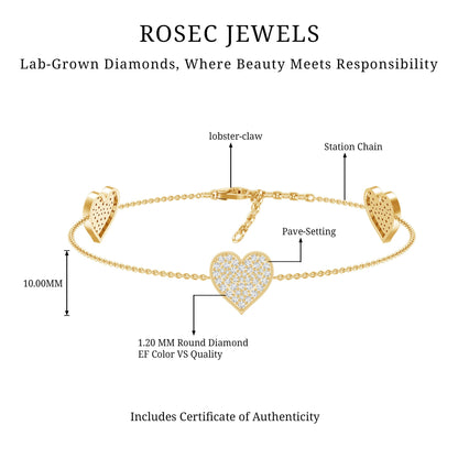 Pave Set Lab Grown Diamond Heart Bracelet for Women