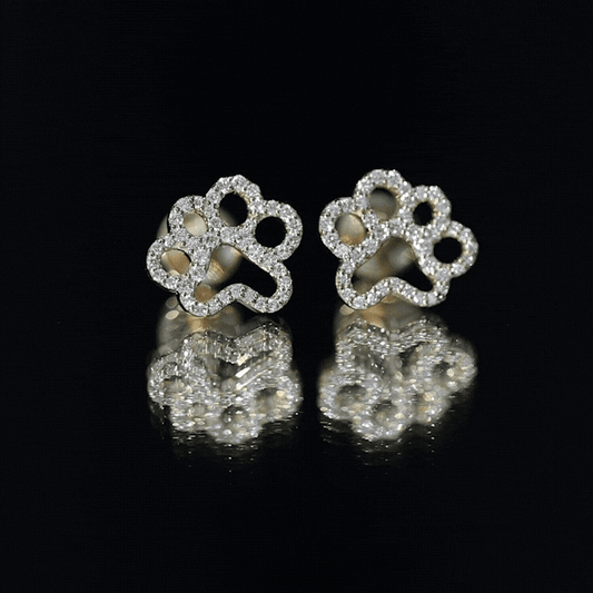 Moissanite Paw Print Earrings With Certificate