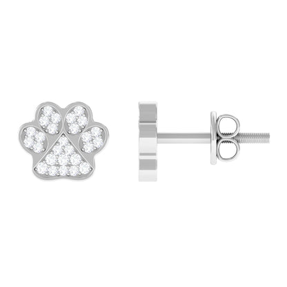 Real Diamond Cute Paw Stud Earrings