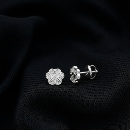 Real Diamond Cute Paw Stud Earrings