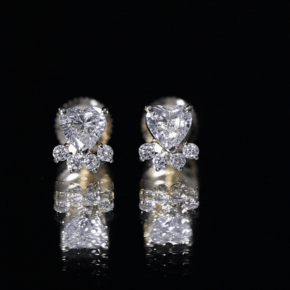 Heart and Round Shape Moissanite Paw Stud Earrings