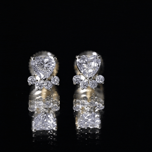 Heart and Round Shape Moissanite Paw Stud Earrings