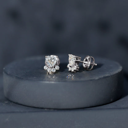 Heart and Round Shape Moissanite Paw Stud Earrings
