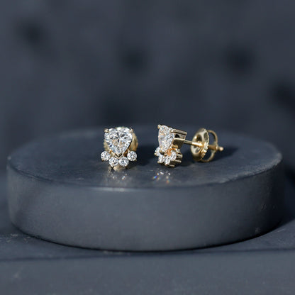 Heart and Round Shape Moissanite Paw Stud Earrings