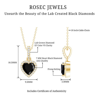 1.8 Carat Lab Created Black and White Diamond Heart Locket with Chain