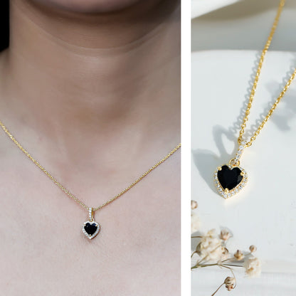 1.8 Carat Lab Created Black and White Diamond Heart Locket with Chain