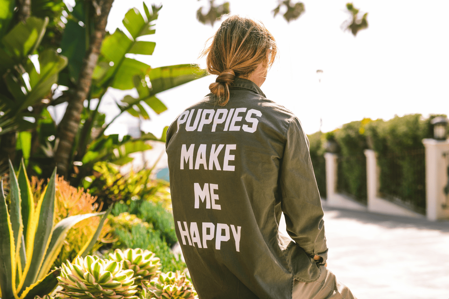 Puppies Make Me Happy Military Button-Up Shirt | Handmade in Los Angeles USA | Dog Lover Gift