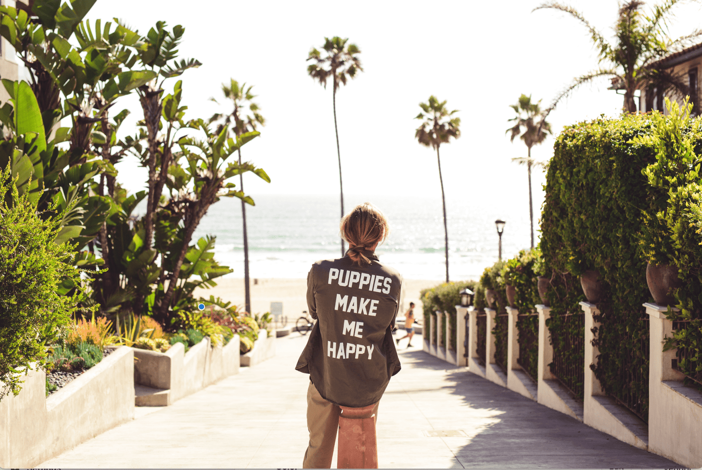 Puppies Make Me Happy Military Button-Up Shirt | Handmade in Los Angeles USA | Dog Lover Gift
