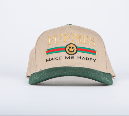 Pup Lux 5 Panel Hat | Dark Green & Khaki | Gold Embroidered Dog Lover Gift | Limited