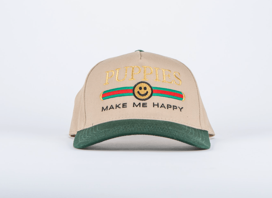 Pup Lux 5 Panel Hat | Dark Green & Khaki | Gold Embroidered Dog Lover Gift | Limited