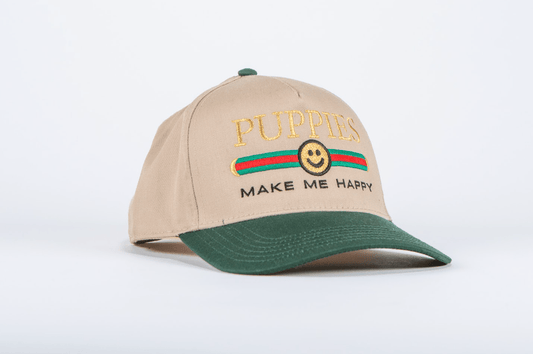 Pup Lux 5 Panel Hat | Dark Green & Khaki | Gold Embroidered Dog Lover Gift | Limited