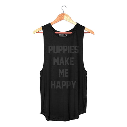 Puppies Make Me Happy Black Foil Sleeveless Tank | Gift for Dog Moms | Made in USA