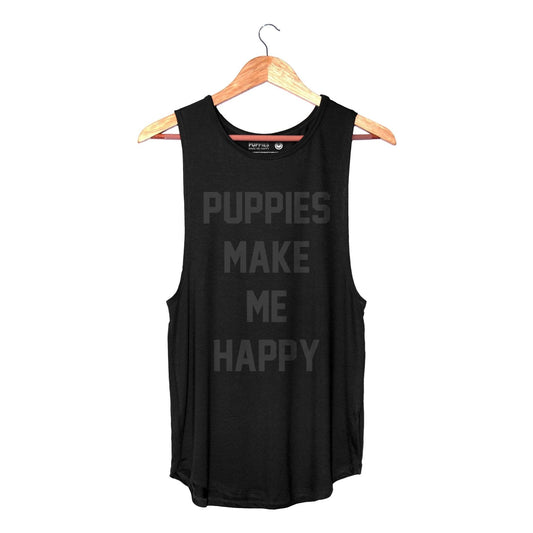Puppies Make Me Happy Black Foil Sleeveless Tank | Gift for Dog Moms | Made in USA