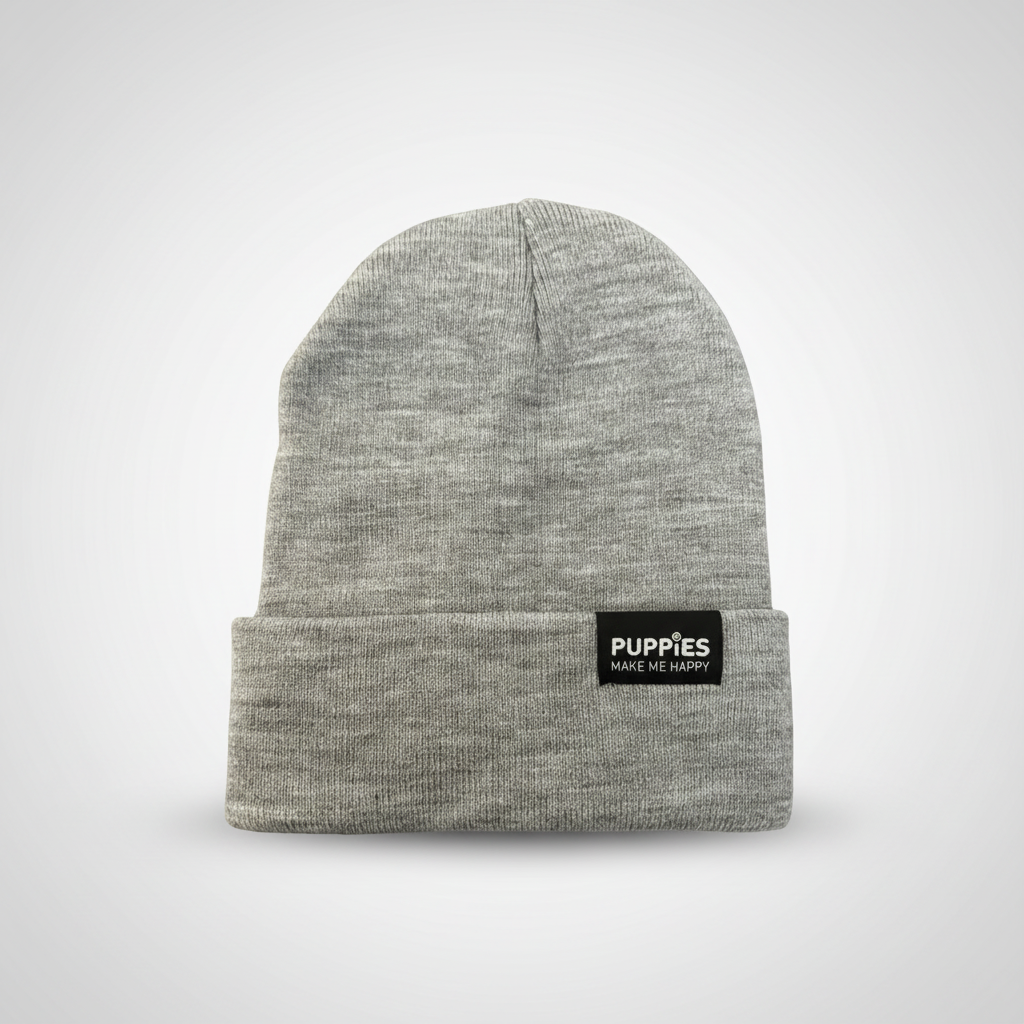 Puppies Make Me Happy Hipster Beanie | Reversible Fold-Over | Gift for Dog Lovers | 5 Colors