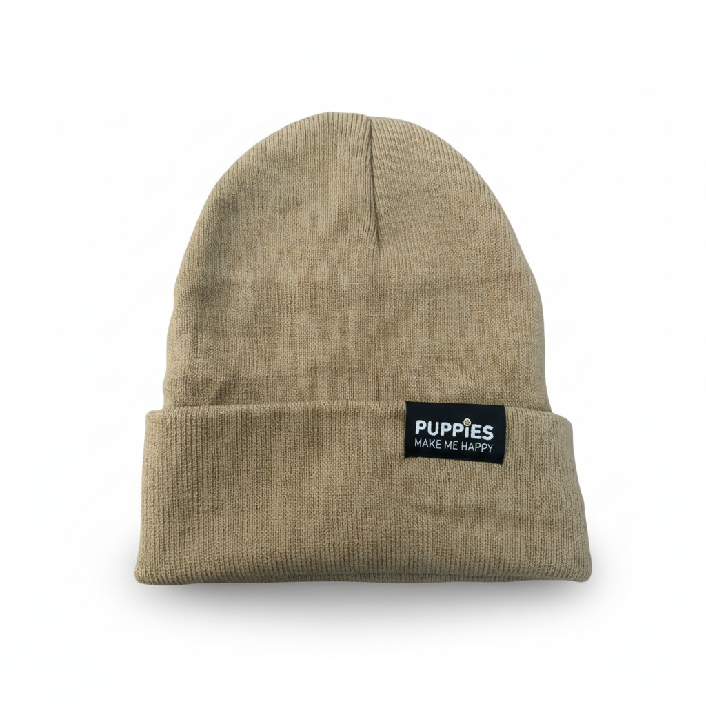 Puppies Make Me Happy Hipster Beanie | Reversible Fold-Over | Gift for Dog Lovers | 5 Colors