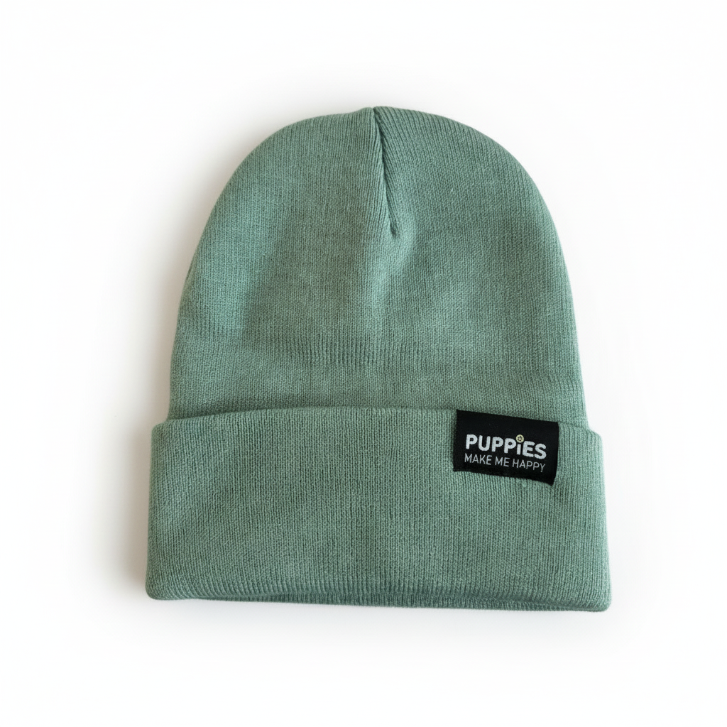 Puppies Make Me Happy Hipster Beanie | Reversible Fold-Over | Gift for Dog Lovers | 5 Colors