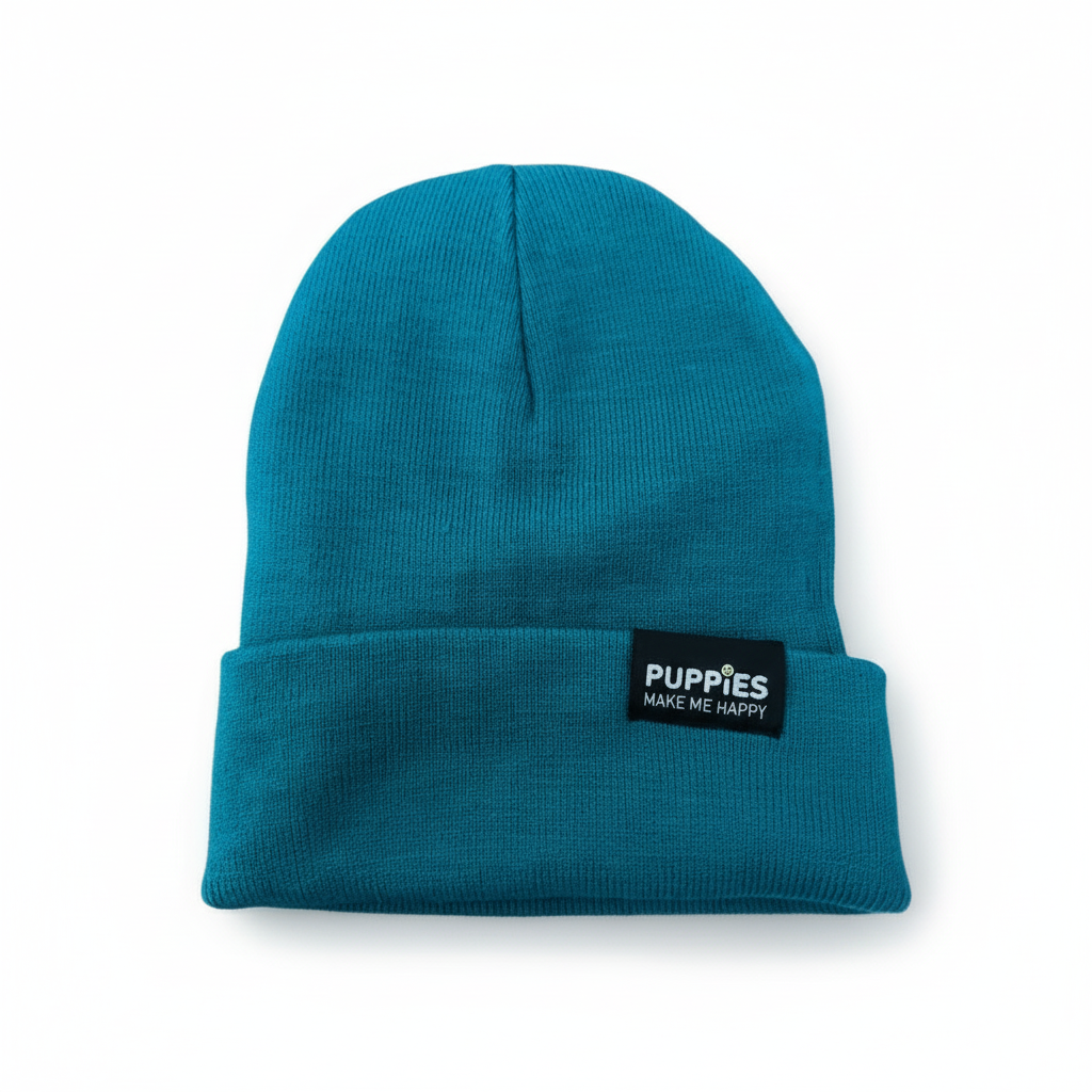 Puppies Make Me Happy Hipster Beanie | Reversible Fold-Over | Gift for Dog Lovers | 5 Colors