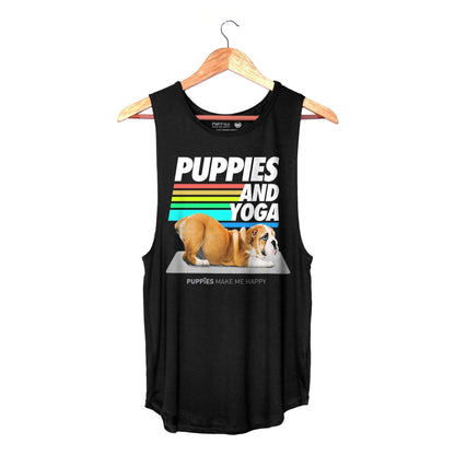 Puppies & Yoga Women's Sleeveless Tank | Gift for Dog Moms | As Seen in Dog Days | Made in USA