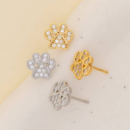 Pave Paw Stud Earrings: Gold