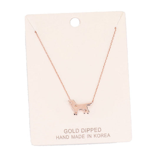Gold Dipped Dachshund Heart Charm Dog Detailed Necklace