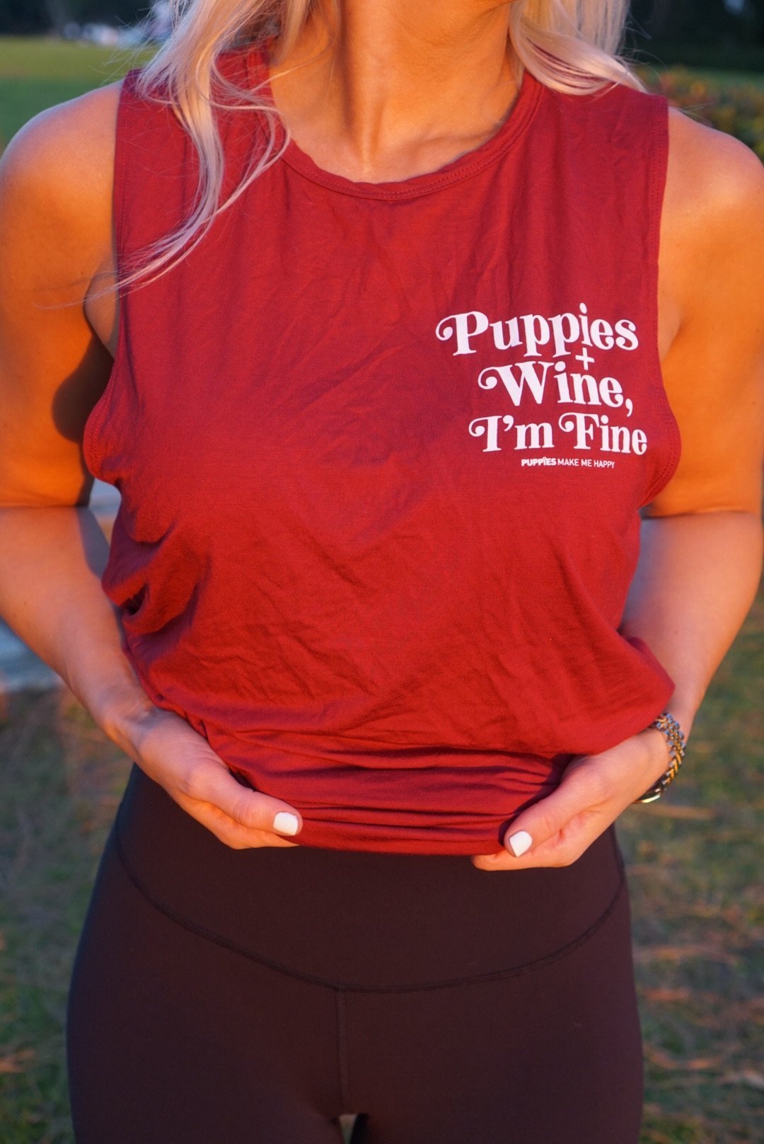 Puppies Wine & I'm Fine 2.0 Women's Sleeveless Tank | Gift for Dog Moms | Handmade in Los Angeles