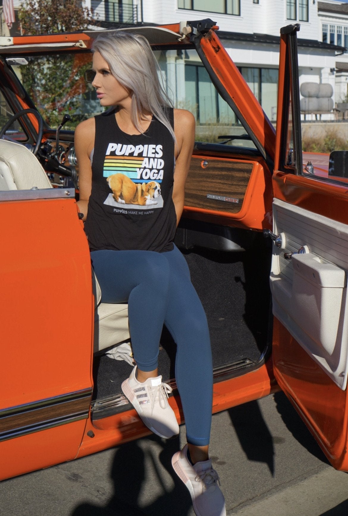 Puppies & Yoga Women's Sleeveless Tank | Gift for Dog Moms | As Seen in Dog Days | Made in USA