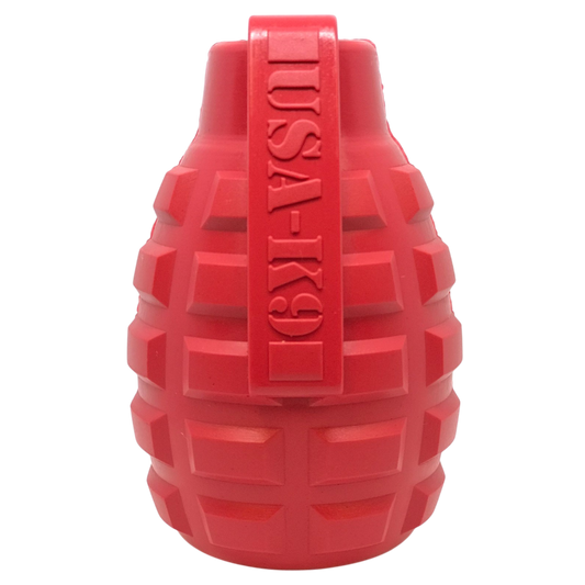 USA-K9 Grenade Rubber Dog Chew Toy | K9 Handler eDispenser Toy | Red & Blue | USA Made